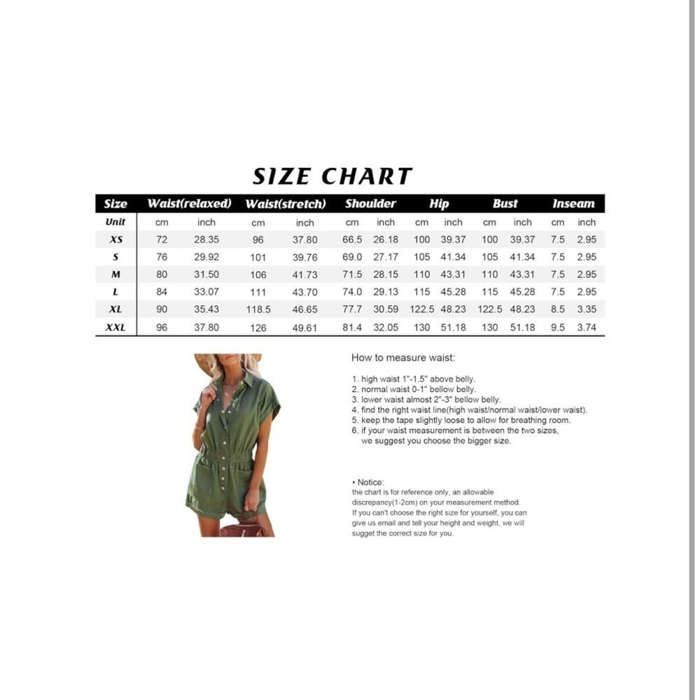 Cotton Short Romper Button Down Short Sleeve Elastic Waist Shortfalls NEW - Picture 7 of 8